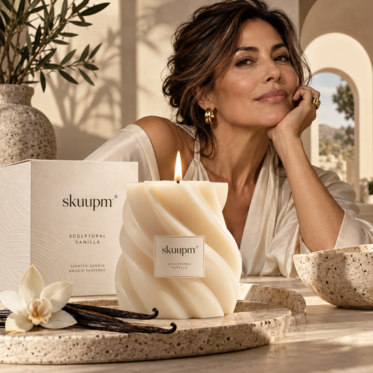 skuupm® Sculptural Vanilla Scented Candle – Warm Scent, Artistic Elegance