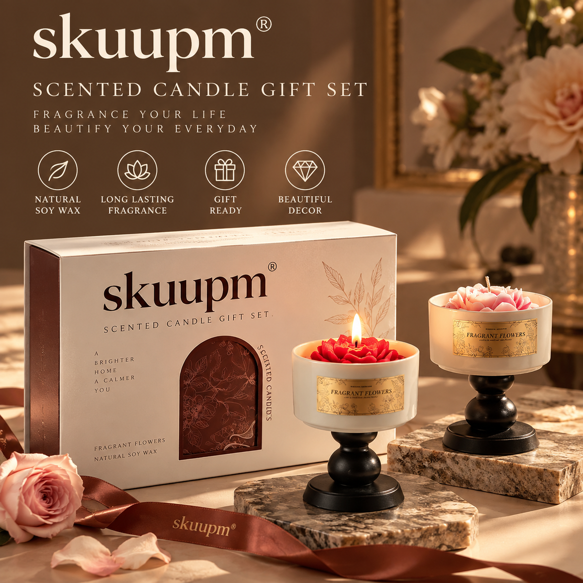 skuupm® Floral Scented Candle Gift Set