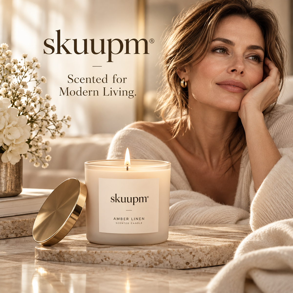 skuupm® Amber Linen Scented Candle – Warm Fragrance, Everyday Elegance