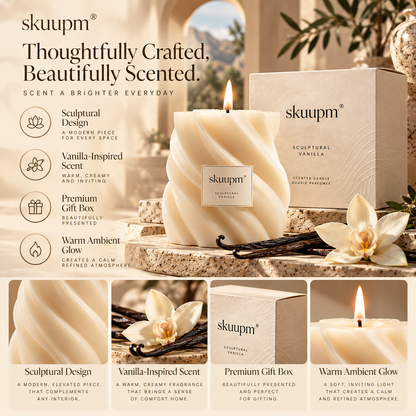 skuupm® Sculptural Vanilla Scented Candle – Warm Scent, Artistic Elegance
