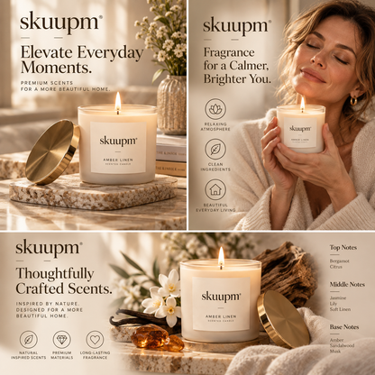 skuupm® Amber Linen Scented Candle – Warm Fragrance, Everyday Elegance