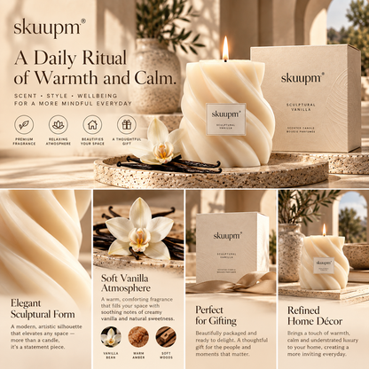 skuupm® Sculptural Vanilla Scented Candle – Warm Scent, Artistic Elegance