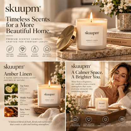 skuupm® Amber Linen Scented Candle – Warm Fragrance, Everyday Elegance