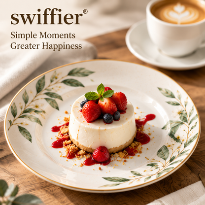 swiffier® Botanical Gold-Rim Ceramic Dinner Plate