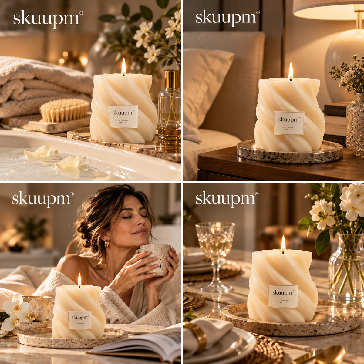 skuupm® Sculptural Vanilla Scented Candle – Warm Scent, Artistic Elegance