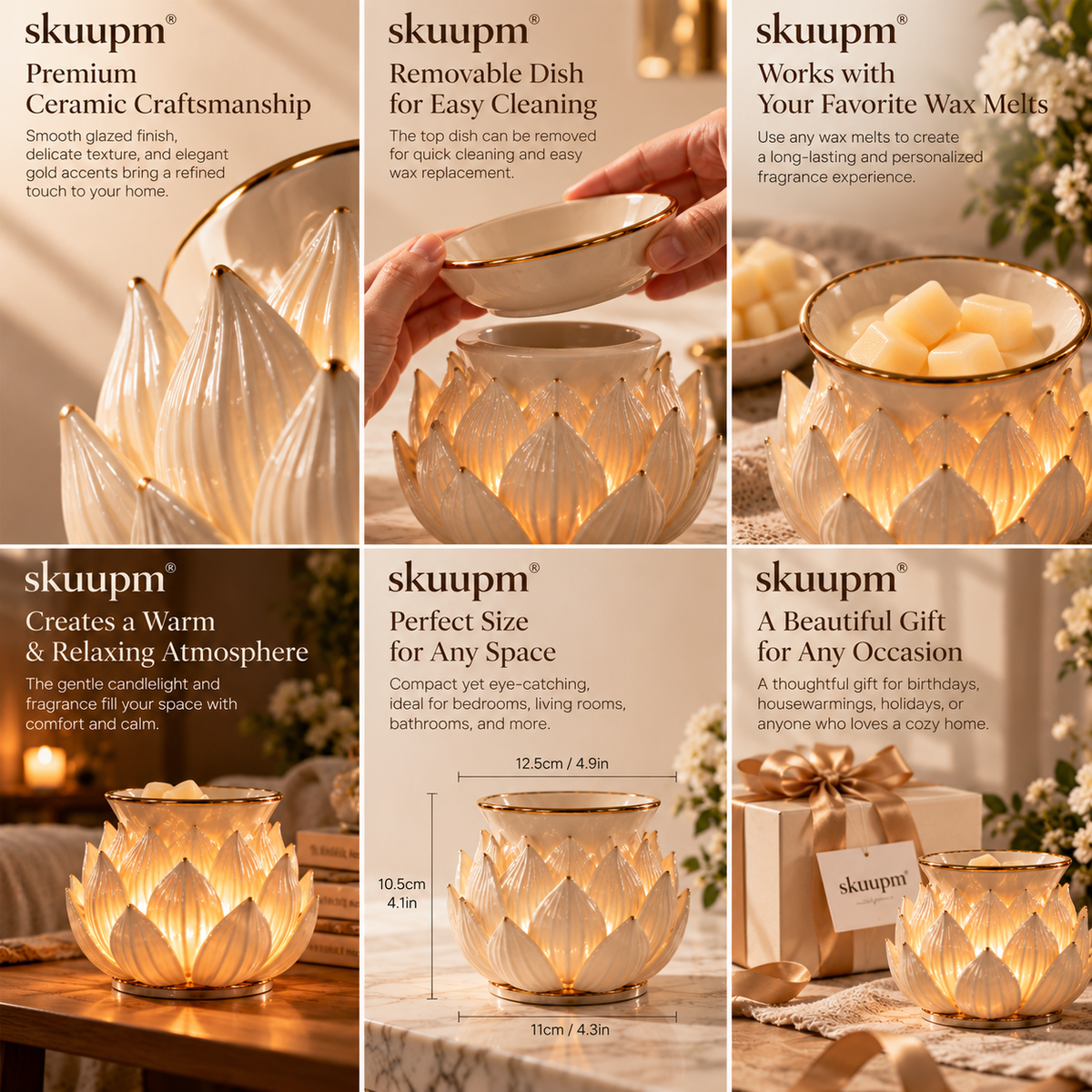 skuupm® Lotus Ceramic Wax Warmer
