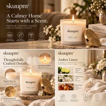 skuupm® Amber Linen Scented Candle – Warm Fragrance, Everyday Elegance