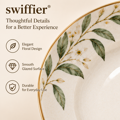 swiffier® Botanical Gold-Rim Ceramic Dinner Plate
